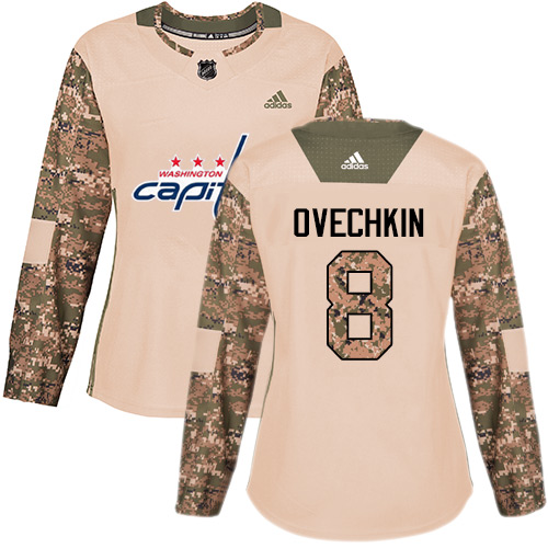 Adidas Capitals #8 Alex Ovechkin Camo Authentic 2017 Veterans Day Women's Stitched NHL Jersey