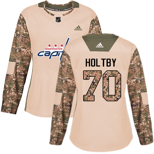 Adidas Capitals #70 Braden Holtby Camo Authentic 2017 Veterans Day Women's Stitched NHL Jersey