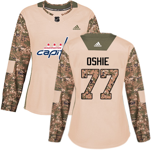 Adidas Capitals #77 T.J. Oshie Camo Authentic 2017 Veterans Day Women's Stitched NHL Jersey