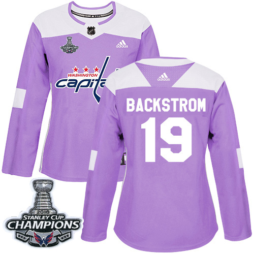 Adidas Capitals #19 Nicklas Backstrom Purple Authentic Fights Cancer Stanley Cup Final Champions Women's Stitched NHL Jersey - Click Image to Close