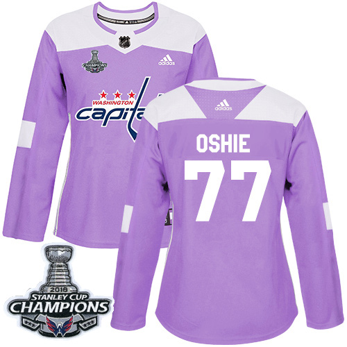 Adidas Capitals #77 T.J. Oshie Purple Authentic Fights Cancer Stanley Cup Final Champions Women's Stitched NHL Jersey