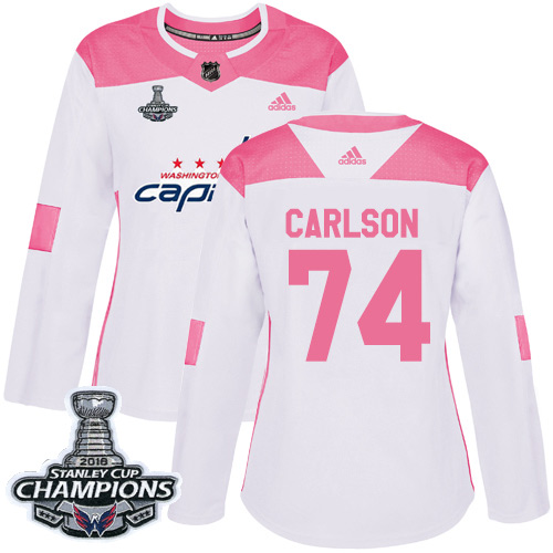 Adidas Capitals #74 John Carlson White/Pink Authentic Fashion Stanley Cup Final Champions Women's Stitched NHL Jersey