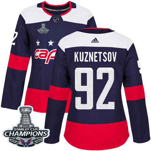 Adidas Capitals #92 Evgeny Kuznetsov Navy Authentic 2018 Stadium Series Stanley Cup Final Champions Women's Stitched NHL Jersey - Click Image to Close