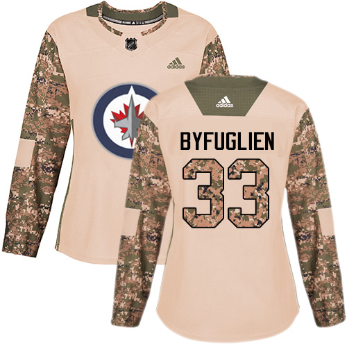 Adidas Jets #33 Dustin Byfuglien Camo Authentic 2017 Veterans Day Women's Stitched NHL Jersey