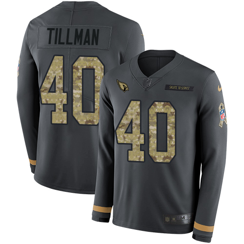 Nike Cardinals #40 Pat Tillman Anthracite Salute to Service Youth Stitched NFL Limited Therma Long Sleeve Jersey - Click Image to Close