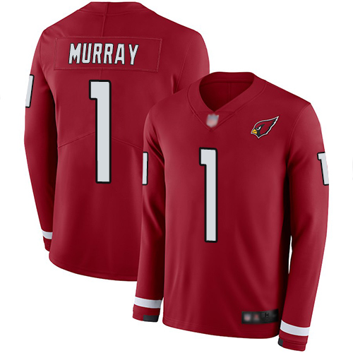 Cardinals #1 Kyler Murray Red Team Color Youth Stitched Football Limited Therma Long Sleeve Jersey - Click Image to Close