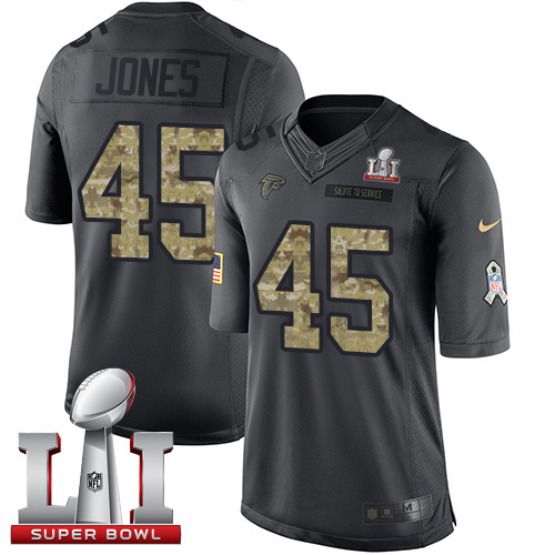 Nike Falcons #45 Deion Jones Black Super Bowl LI 51 Youth Stitched NFL Limited 2016 Salute to Service Jersey - Click Image to Close