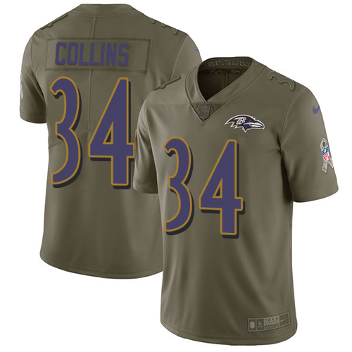 Nike Ravens #34 Alex Collins Olive Youth Stitched NFL Limited 2017 Salute to Service Jersey