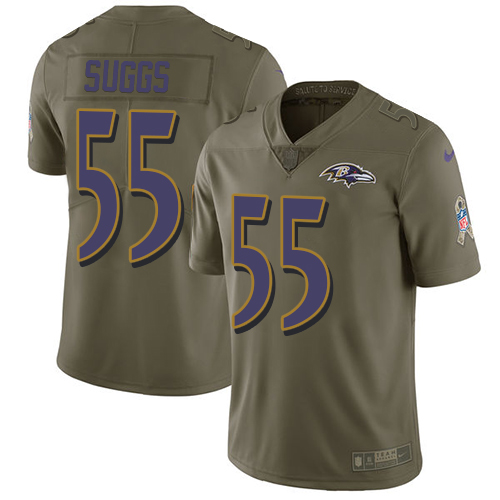 Nike Ravens #55 Terrell Suggs Olive Youth Stitched NFL Limited 2017 Salute to Service Jersey