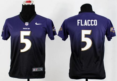 Nike Ravens #5 Joe Flacco Purple/Black Youth Stitched NFL Elite Fadeaway Fashion Jersey