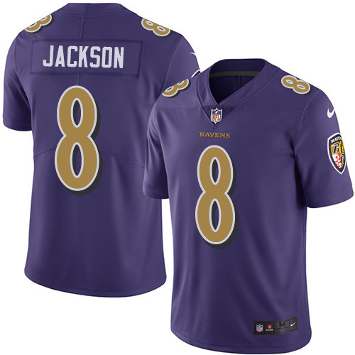 Nike Ravens #8 Lamar Jackson Purple Youth Stitched NFL Limited Rush Jersey - Click Image to Close