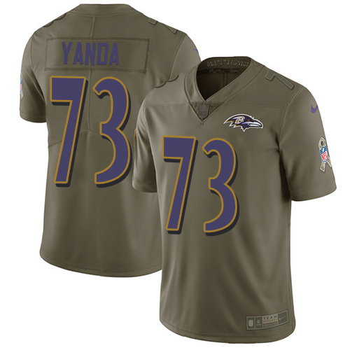 Nike Ravens #73 Marshal Yanda Olive Youth Stitched NFL Limited 2017 Salute to Service Jersey - Click Image to Close