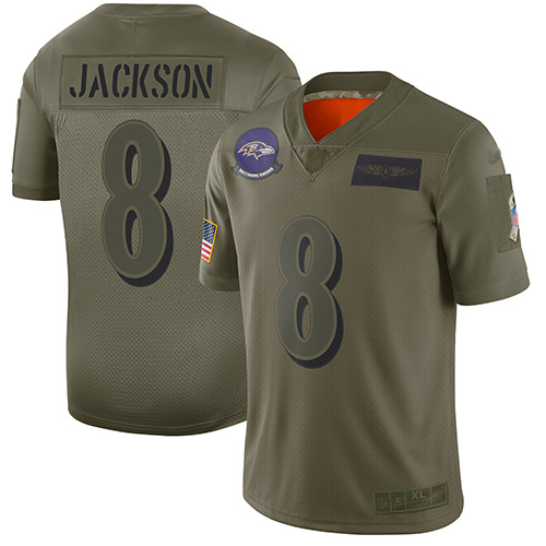 Ravens #8 Lamar Jackson Camo Youth Stitched Football Limited 2019 Salute to Service Jersey - Click Image to Close