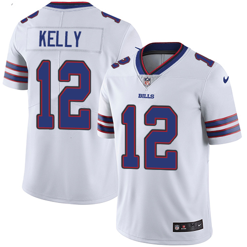 Nike Bills #12 Jim Kelly White Youth Stitched NFL Vapor Untouchable Limited Jersey - Click Image to Close