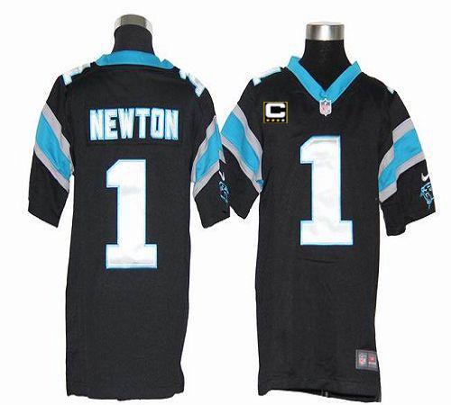 Nike Panthers #1 Cam Newton Black Team Color With C Patch Youth Stitched NFL Elite Jersey