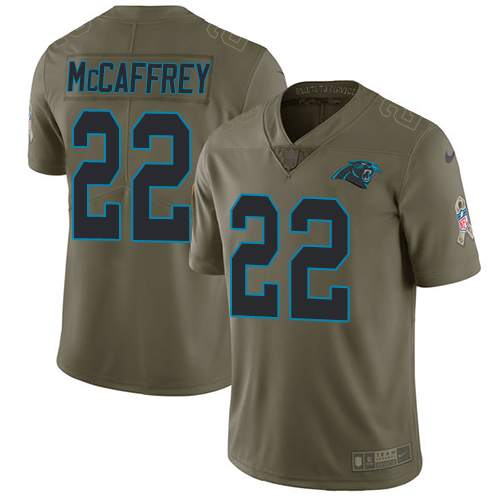 Nike Panthers #22 Christian McCaffrey Olive Youth Stitched NFL Limited 2017 Salute to Service Jersey