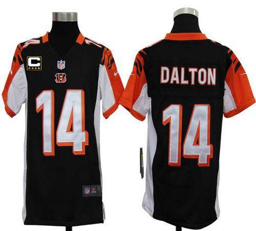 Nike Bengals #14 Andy Dalton Black Team Color With C Patch Youth Stitched NFL Elite Jersey