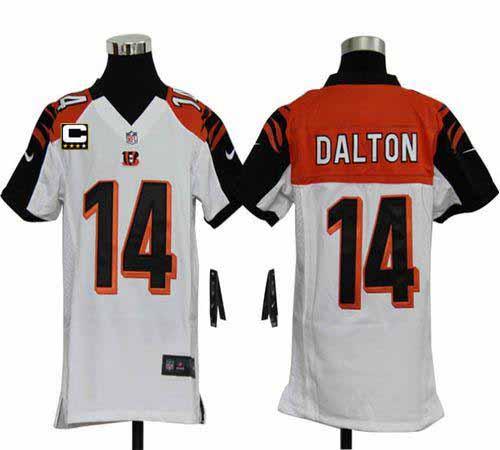 Nike Bengals #14 Andy Dalton White With C Patch Youth Stitched NFL Elite Jersey