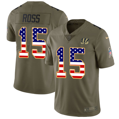 Nike Bengals #15 John Ross Olive/USA Flag Youth Stitched NFL Limited 2017 Salute to Service Jersey