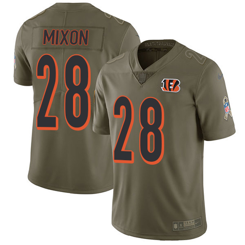 Nike Bengals #28 Joe Mixon Olive Youth Stitched NFL Limited 2017 Salute to Service Jersey - Click Image to Close