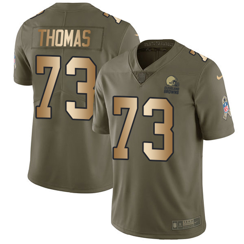 Nike Browns #73 Joe Thomas Olive/Gold Youth Stitched NFL Limited 2017 Salute to Service Jersey - Click Image to Close