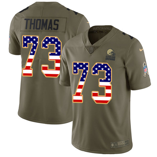 Nike Browns #73 Joe Thomas Olive/USA Flag Youth Stitched NFL Limited 2017 Salute to Service Jersey - Click Image to Close