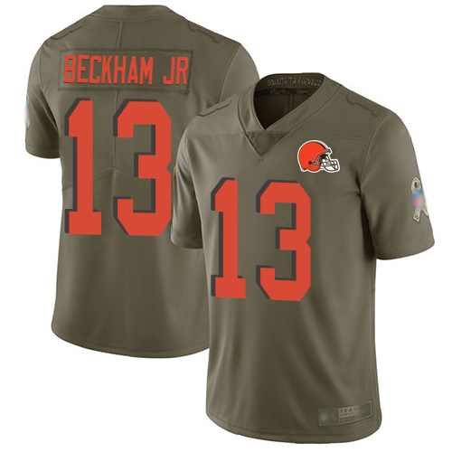 Browns #13 Odell Beckham Jr Olive Youth Stitched Football Limited 2017 Salute to Service Jersey - Click Image to Close