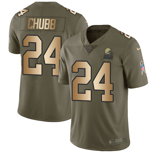 Nike Browns #24 Nick Chubb Olive/Gold Youth Stitched NFL Limited 2017 Salute to Service Jersey