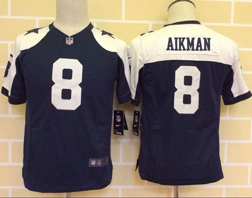 Nike Cowboys #8 Troy Aikman Navy Blue Thanksgiving Youth Throwback Stitched NFL Elite Jersey