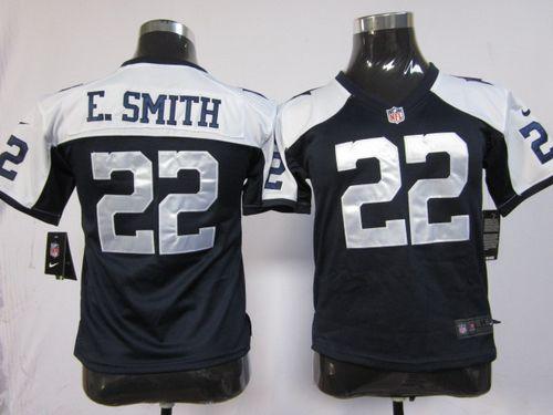 Nike Cowboys #22 Emmitt Smith Navy Blue Thanksgiving Youth Throwback Embroidered NFL Elite Jersey