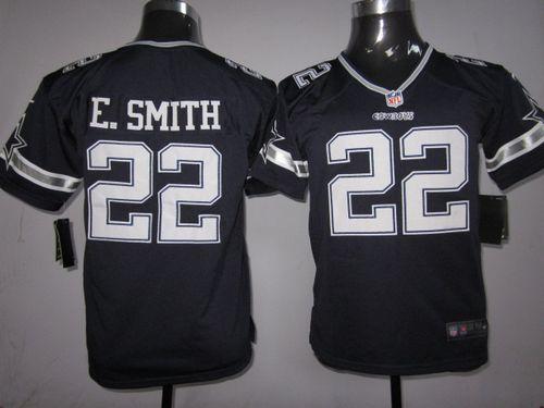 Nike Cowboys #22 Emmitt Smith Navy Blue Team Color Youth Stitched NFL Elite Jersey - Click Image to Close