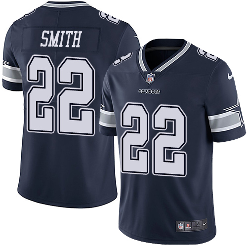 Nike Cowboys #22 Emmitt Smith Navy Blue Team Color Youth Stitched NFL Vapor Untouchable Limited Jersey - Click Image to Close