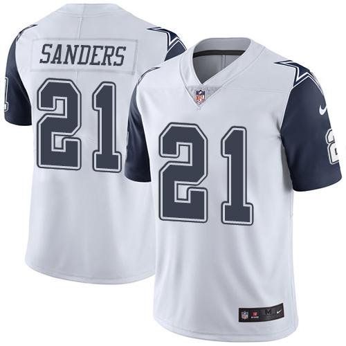 Nike Cowboys #21 Deion Sanders White Youth Stitched NFL Limited Rush Jersey - Click Image to Close