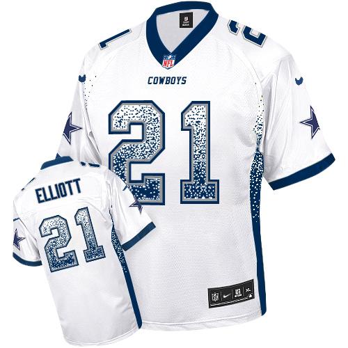 Nike Cowboys #21 Ezekiel Elliott White Youth Stitched NFL Elite Drift Fashion Jersey - Click Image to Close