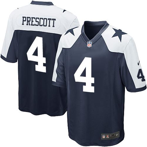 Nike Cowboys #4 Dak Prescott Navy Blue Thanksgiving Throwback Youth Stitched NFL Elite Jersey - Click Image to Close