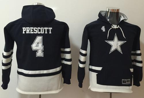 Nike Cowboys #4 Dak Prescott Navy/White Youth Name & Number Pullover NFL Hoodie