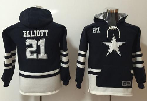 Nike Cowboys #21 Ezekiel Elliott Navy/White Youth Name & Number Pullover NFL Hoodie