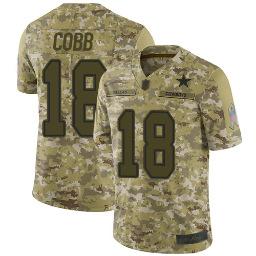 Cowboys #18 Randall Cobb Camo Youth Stitched Football Limited 2018 Salute to Service Jersey - Click Image to Close