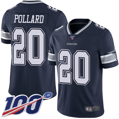 Cowboys #20 Tony Pollard Navy Blue Team Color Youth Stitched Football 100th Season Vapor Limited Jersey - Click Image to Close