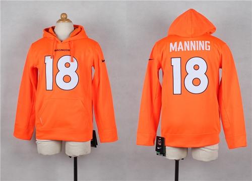 Nike Broncos #18 Peyton Manning Orange Youth Player NFL Hoodie