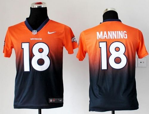 Nike Broncos #18 Peyton Manning Orange/Blue Youth Stitched NFL Elite Fadeaway Fashion Jersey