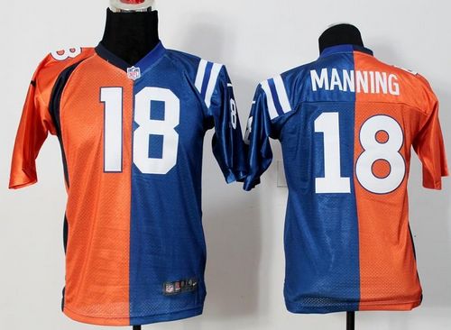 Nike Broncos #18 Peyton Manning Orange/Blue Youth Stitched NFL Elite Split Colts Jersey