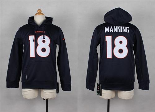 Nike Broncos #18 Peyton Manning Navy Blue Youth Pullover NFL Hoodie