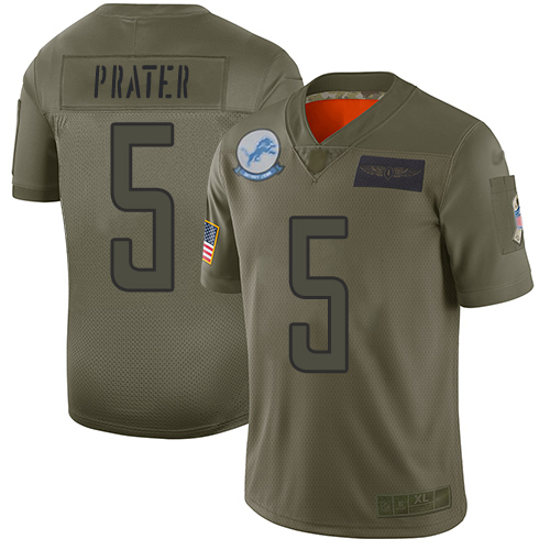 Lions #5 Matt Prater Camo Youth Stitched Football Limited 2019 Salute to Service Jersey - Click Image to Close