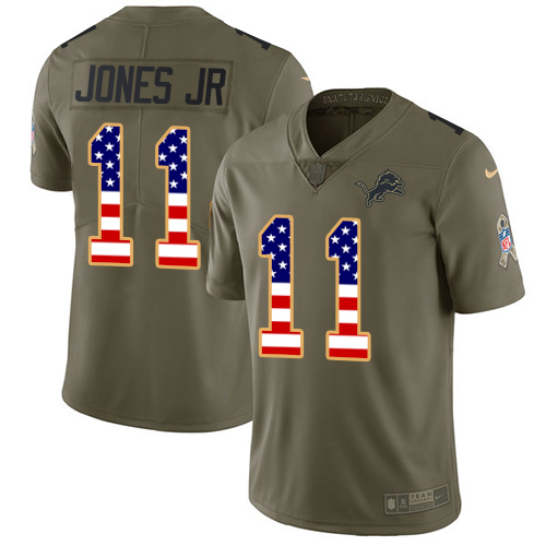 Nike Lions #11 Marvin Jones Jr Olive/USA Flag Youth Stitched NFL Limited 2017 Salute to Service Jersey - Click Image to Close