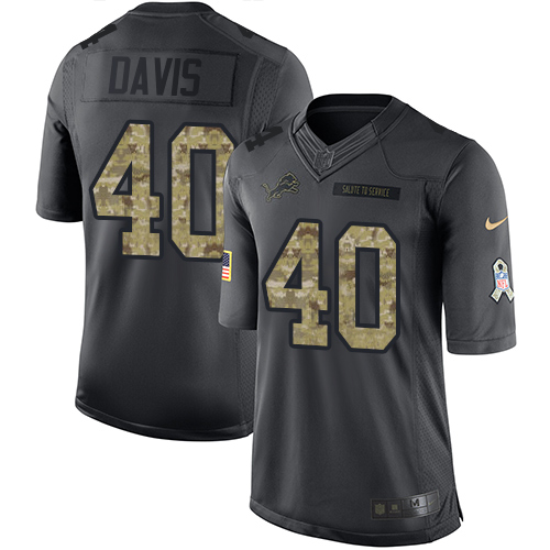 Nike Lions #40 Jarrad Davis Black Youth Stitched NFL Limited 2016 Salute to Service Jersey - Click Image to Close