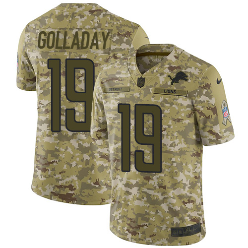 Nike Lions #19 Kenny Golladay Camo Youth Stitched NFL Limited 2018 Salute to Service Jersey