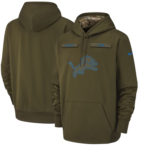 Youth Detroit Lions Nike Olive Salute to Service Sideline Therma Performance Pullover Hoodie