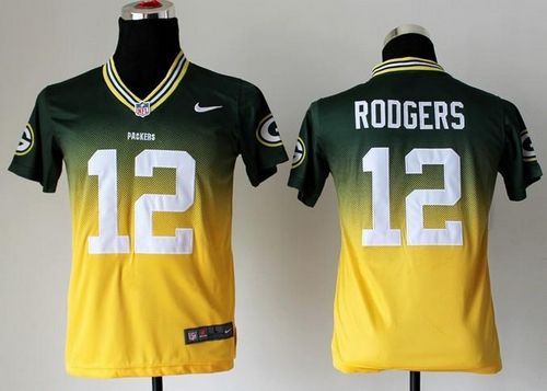 Nike Packers #12 Aaron Rodgers Green/Gold Youth Stitched NFL Elite Fadeaway Fashion Jersey