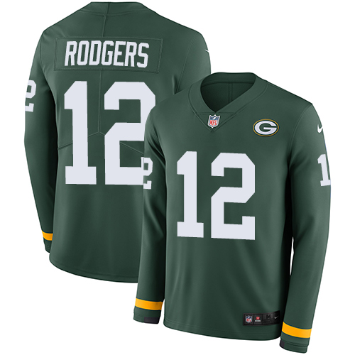 Nike Packers #12 Aaron Rodgers Green Team Color Youth Stitched NFL Limited Therma Long Sleeve Jersey